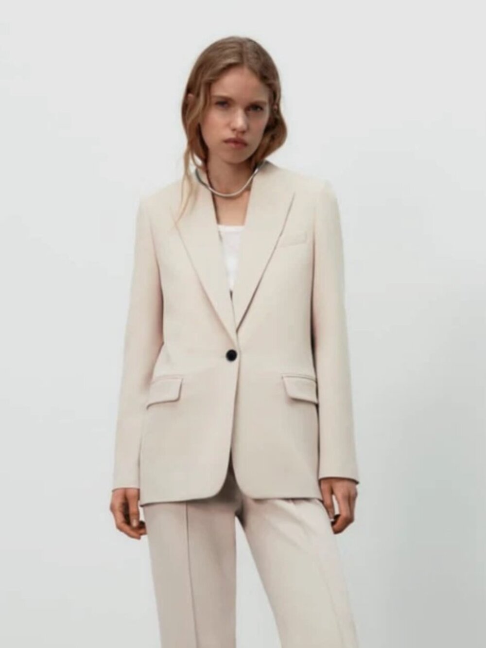 ZARA WOMAN NEW STRAIGHT CUT BLAZER WITH POCKETS STONE BEIGE 2761/057 XL - XXL